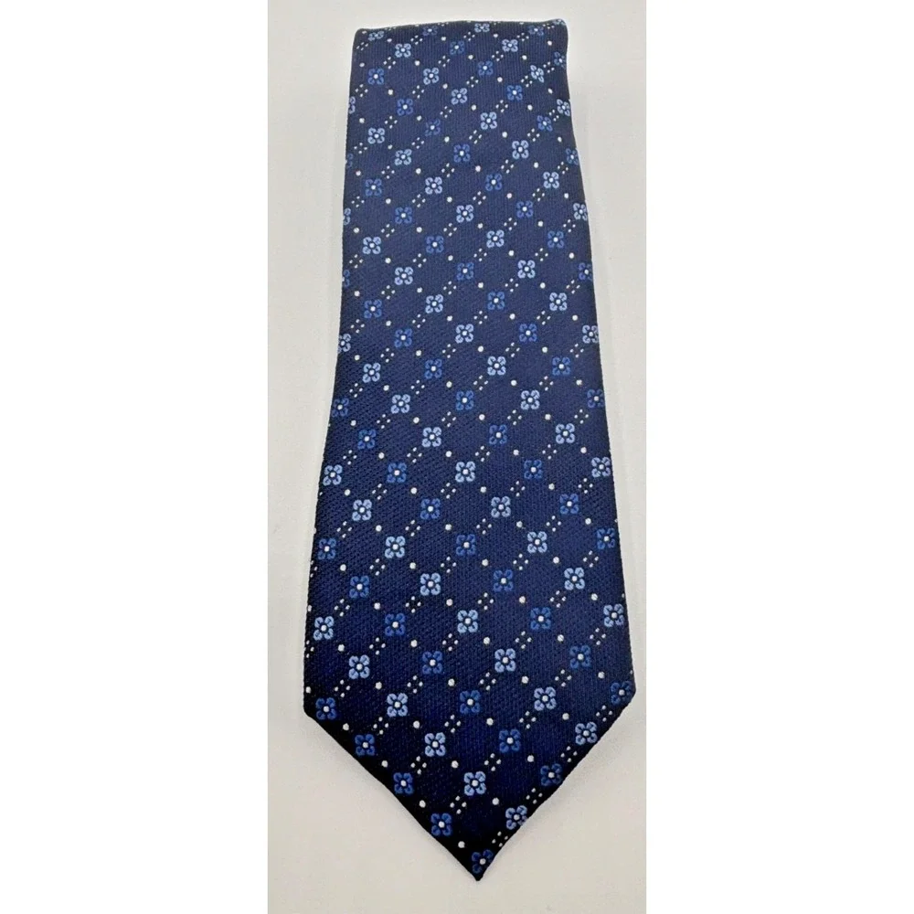 Jos. A. Bank Men's 100% Silk Neck Tie, Made In Italy, Blue Geometric Pattern